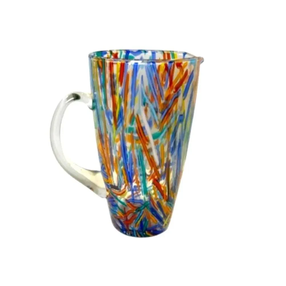 Pier 1 Confetti Hand Blown Multicolor Art Glass Pitcher 9.25